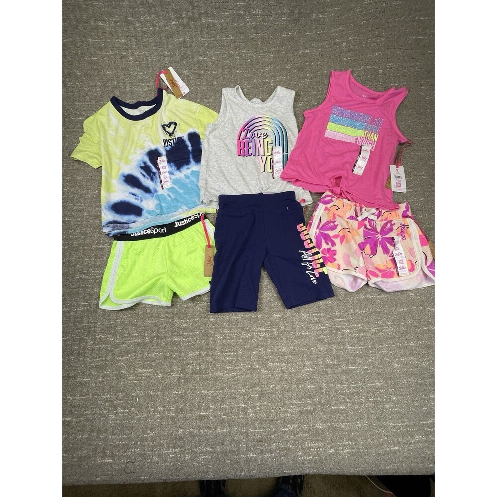Girls NWT Justice Shirts Tank Tops S Small 7/8 Lot Of 6 Piece Summer Outfits